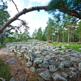 The photo shows the Sammallahdenmäki Bronze Age burial mound.