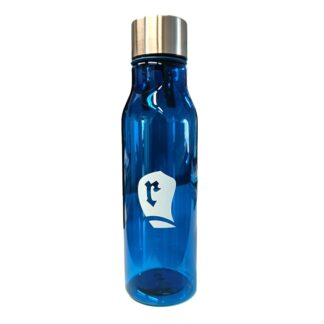 A blue drinking bottle with the Rauma Sea City logo.