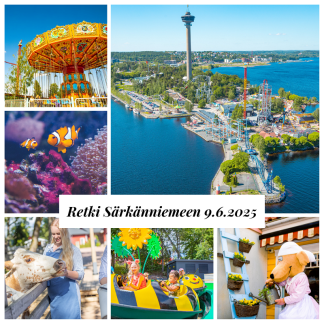 Kuvituskuva, jossa näkyy Särkänniemen eri kohteita.