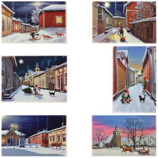 Vanha Rauma iki-ihanissa joulukorteissa