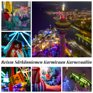 Mainoskuva syyslomareissusta Särkänniemen Karmivaan Karnevaaliin.